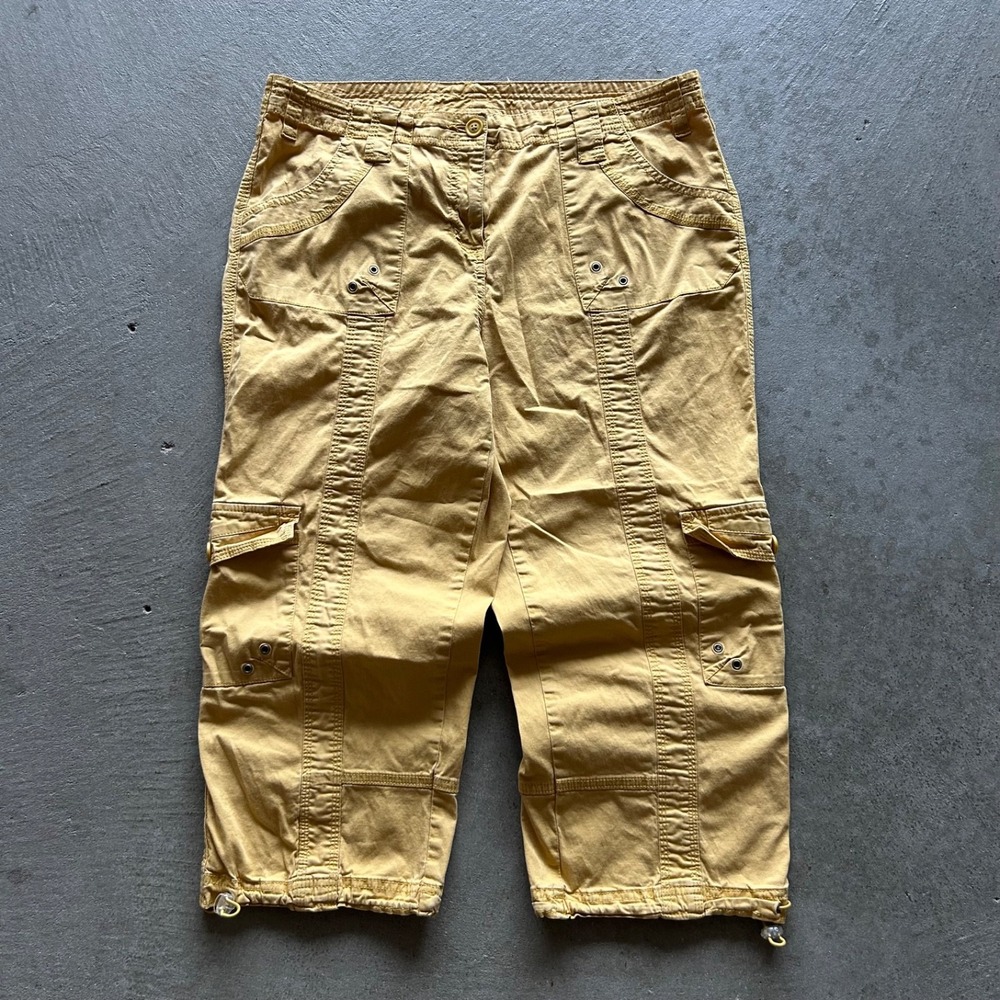Vintage Style & Co Capri Cargo Pants Womens 12 Yellow Y2K Paratrooper Utility